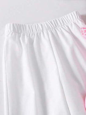 SHEIN Genkimix Kids طقم قميص أكمام قصيرة مطبوع بخطوط وبنطلون أحادي اللون للفتاة الصغيرة، قطعتان