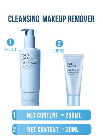 Estée Lauder مزيل المكياج "Take It Away"، 30/200 مل، مزيل مكياج ومنظف متوازن ماء-زيت، لطيف ولكن فعال، يزيل بسهولة جميع أنواع المكياج (بما في ذلك المقاوم للماء)، مُنكَّه بزيت بذور الجوجوبا والسكوالان، يهدئ البشرة، مناسب لجميع أنواع البشرة، أفضل منتج تنظ...