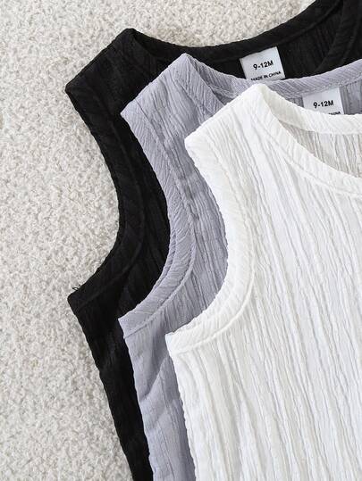 SHEIN Vintaside Kids 6 قطع طقم ملابس صيفي بسيط للأولاد الرضع، يشمل سترات علوية بدون أكمام ذات لون واحد مع شورتات مطابقة في ألوان البني، المشمش، الأزرق، قياس فضفاض مناسب للمناسبات اليومية والخارجية والحفلات