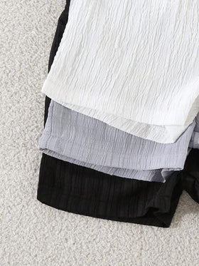 SHEIN Vintaside Kids 6 قطع طقم ملابس صيفي بسيط للأولاد الرضع، يشمل سترات علوية بدون أكمام ذات لون واحد مع شورتات مطابقة في ألوان البني، المشمش، الأزرق، قياس فضفاض مناسب للمناسبات اليومية والخارجية والحفلات