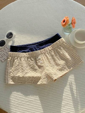 Comfortcana شورت نسائي مطبوع بنقشة المربعات ذو طبقتين للخصر، متعدد الاستخدامات، للصيف