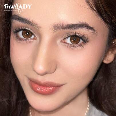 FRESH LADY عدسات لاصقة ملونة لون بني 14.20 مم من فريشلادي، عدسات ناعمة للاستخدام السنوي، محتوى الماء 40%، مريحة للارتداء اليومي، للعطلات والمناسبات والمكياج