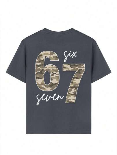 ملابس علوية قصير الأكمام بطباعة جرافيك للفتيان المراهقين، بياقة طاقم، قمصان صيفية
