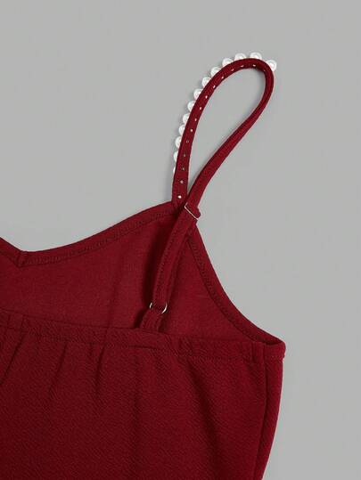 GlowEve فستان أنيق وأنيق بحمالات رفيعة مزين بالخرز، أحمر ، مناسب للارتداء اليومي والمناسبات الرسمية