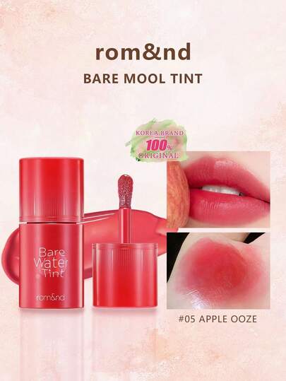 Rom&nd رومند BARE MOOL TINT #05 لون التفاح، أحمر شفاه لامع، لون حيوي، طويل الأمد، MLBB (شفتي ولكن أفضل) | ملمس خفيف | صبغة شفاه مرطبة طويلة الأمد | أداء لوني عالي، لامع، نباتي، مكياج كوري، 4.5 جرام (0.16 أونصة)، هدية