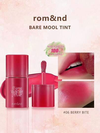Rom&nd رومند BARE MOOL TINT #06 BERRY BITE، أحمر شفاه لامع، لون حيوي، طويل الأمد، MLBB (شفتي ولكن أفضل)، ملمس خفيف، مرطب وأحمر شفاه طويل الأمد، أداء لوني عالي، نهاية لامعة، نباتي، مكياج كوري، 4.5 جرام (0.16 أونصة)، هدية