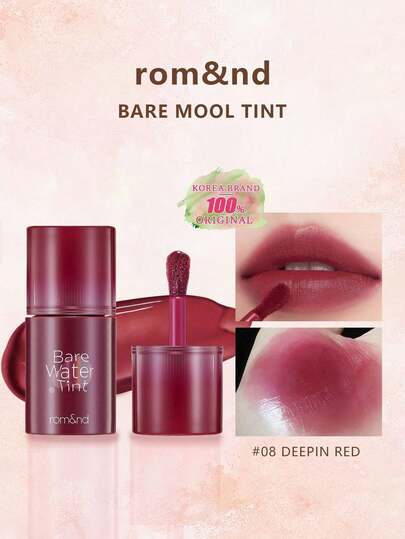 Rom&nd رومند BARE MOOL TINT #08 أحمر داكن، أحمر شفاه لامع، لون حيوي، طويل الأمد، MLBB (شفتي ولكن أفضل)، خفيف الوزن، مرطب وطويل الأمد، أداء لوني عالي، لامع، نباتي، جمال كوري، مستحضرات تجميل كورية، 4.5 جرام (0.16 أونصة)، هدية