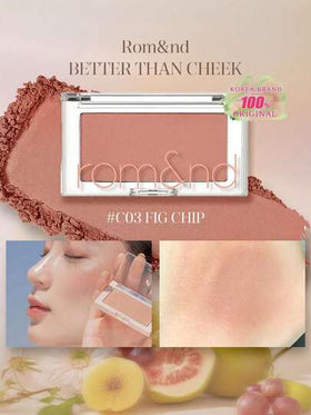 Rom&nd رومان BETTER THAN CHEEK C03 FIG CHIP، بلاشر مسحوق مخملي مطفي يندمج مع البشرة، له تأثير تدرج اللون، لون دافئ لإضاءة البشرة، مسيطر على الزيوت، مناسب للبشرة الجافة، إشراق سريع في 5 ثوان، يضيء منطقة العين، تغليف مزخرف بتدرج اللون، دليل على شدة اللون، م