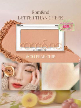 Rom&nd رومان BETTER THAN CHEEK C04 لون الكمثرى، بلاشر مسحوق مخملي مطفي ينصهر في البشرة، له تأثير تدرج لوني، لهجة دافئة تضيء البشرة، مضبط للزيوت، مناسب للبشرة الجافة، إشراق سريع في 5 ثوان، يضيء منطقة العين، غلاف خارجي مزخرف بتدرج لوني، دليل شدة اللون، مستح