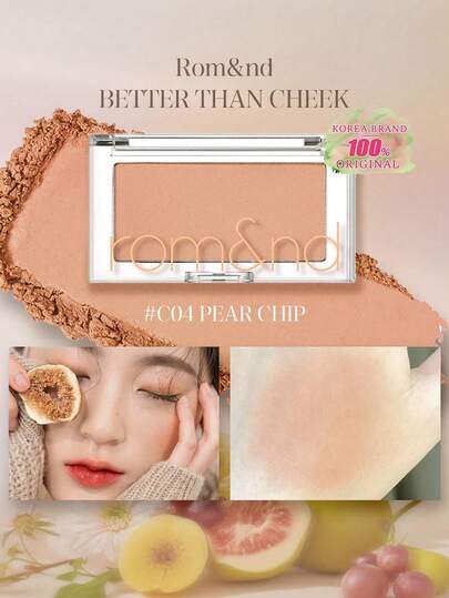 Rom&nd رومان BETTER THAN CHEEK C04 لون الكمثرى، بلاشر مسحوق مخملي مطفي ينصهر في البشرة، له تأثير تدرج لوني، لهجة دافئة تضيء البشرة، مضبط للزيوت، مناسب للبشرة الجافة، إشراق سريع في 5 ثوان، يضيء منطقة العين، غلاف خارجي مزخرف بتدرج لوني، دليل شدة اللون، مستح