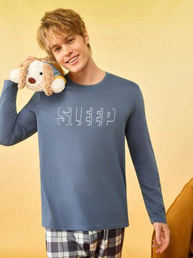 Notgurli ملابس علوية نوم رجالية بأكمام طويلة بطبعة "SLEEP" (ناعمة ومريحة)