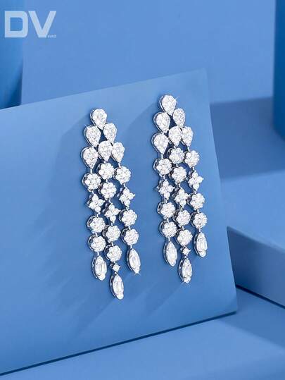 DV JEWELRY زوج من أقراط قلادة مطلية بالذهب الأبيض مرصعة بالزركونيا المكعبة، مجوهرات أنيقة هدية للنساء، مناسبة للمواعدة والزفاف والحفلات والذكرى السنوية، تأتي مع علبة هدايا