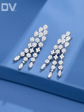 DV JEWELRY زوج من أقراط قلادة مطلية بالذهب الأبيض مرصعة بالزركونيا المكعبة، مجوهرات أنيقة هدية للنساء، مناسبة للمواعدة والزفاف والحفلات والذكرى السنوية، تأتي مع علبة هدايا