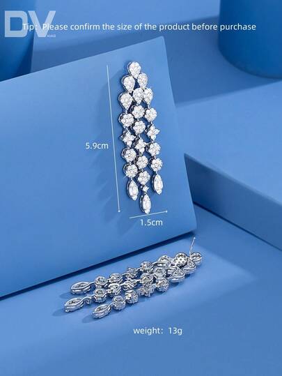 DV JEWELRY زوج من أقراط قلادة مطلية بالذهب الأبيض مرصعة بالزركونيا المكعبة، مجوهرات أنيقة هدية للنساء، مناسبة للمواعدة والزفاف والحفلات والذكرى السنوية، تأتي مع علبة هدايا