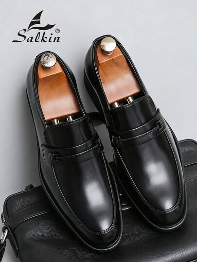 Salkin أحذية لوفرز كلاسيكية عتيقة الطراز للرجال، أحذية جلدية أنيقة للسيد، لون أحادي قابل للتنفس مع نعل، مناسبة للاستخدام اليومي العادي والأعمال والرسمي والتخرج والبدلة والمكتب والحفلات والزفاف في الربيع والصيف والخريف، يرجى طلب مقاس أكبر للرسمي/الأعمال ال