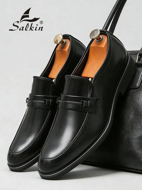 Salkin أحذية لوفرز كلاسيكية عتيقة الطراز للرجال، أحذية جلدية أنيقة للسيد، لون أحادي قابل للتنفس مع نعل، مناسبة للاستخدام اليومي العادي والأعمال والرسمي والتخرج والبدلة والمكتب والحفلات والزفاف في الربيع والصيف والخريف، يرجى طلب مقاس أكبر للرسمي/الأعمال ال