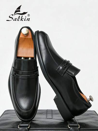 Salkin أحذية لوفرز كلاسيكية عتيقة الطراز للرجال، أحذية جلدية أنيقة للسيد، لون أحادي قابل للتنفس مع نعل، مناسبة للاستخدام اليومي العادي والأعمال والرسمي والتخرج والبدلة والمكتب والحفلات والزفاف في الربيع والصيف والخريف