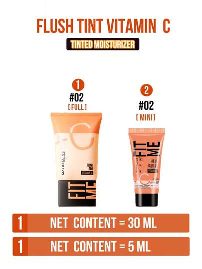 Maybelline مرطب مضيء FIT ME FLUSH ، فيتامين C مرتين #02 بشرة فاتحة ، 5/30 مل. فيتامين C مزدوج² لإشراق مضاعف ، 8 تحسينات لجودة البشرة ، مشبع بثلاثي الجوهر (ترطيب لمدة 24 ساعة بحمض الهيالورونيك ، إشراق بفيتامين C ، تجانس بالنياسيناميد). يخلق بريقًا طبيعي...