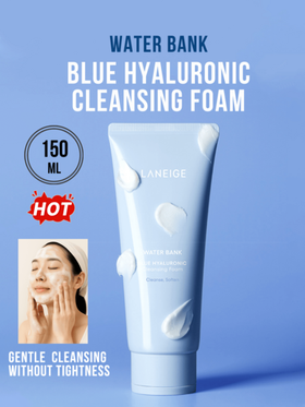 Laneige 30 جرام/150 جرام رغوة تنظيف حمض الهيالورونيك، صيغة 2 في 1، تنظف وتزيل المكياج، تغذي وترطب، لطيفة وغير مجففة، رغوة كريمية كالسحاب، مُنكّهة بحمض الهيالورونيك الدقيق الجزيئي 1/2000 وبانثينول، ترطيب عميق، تزيل بسهولة الواقي الشمسي والمكياج وشوائب المس