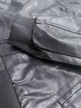 جاكيت جلد صناعي مزودة بسحاب وقبعة للرجال، للخريف والشتاء