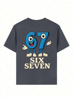 ملابس علوية تي شيرت للفتى المراهق "SIX SEVEN-Italian Brain" بطباعة رقم 67 كرتونية ملونة، مناسب للارتداء اليومي، الملابس الشارعية، أسلوب الحرم الجامعي، ملابس علوية صيفية عصرية متعددة الاستخدامات