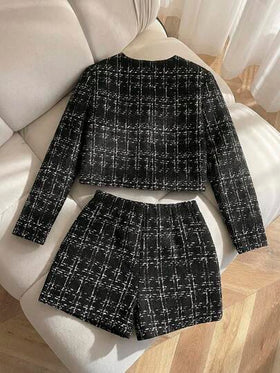 SHEIN طقم جاكيت وشورت بأكمام طويلة بطراز شيك حضري للفتيات المراهقات