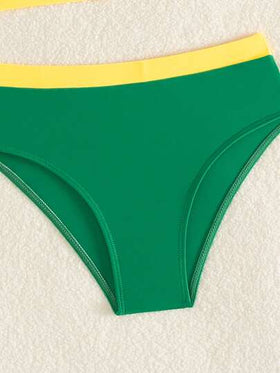 Swim SPRTY ملابس سباحة نسائية للصيف، بدلة سباحة تانكيني بألوان علم البرازيل الصيفية، ملابس علوية بطبعات جرافيك وأسفل مثلث، ملابس سباحة رياضية