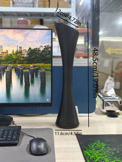 مزهرية عالية الجودة بطراز رجعي أبيض وأسود بأبعاد 48.5*12*11.6 سم، مزهرية أرضية فاخرة حديثة، مصنوعة من مادة بلاستيكية متينة مناسبة لتنسيق الزهور المائية والمجففة والاصطناعية، مثالية لترتيب الزهور/الزفاف، ديكور غرفة المعيشة، الشرفة، الممر، الزفاف، المكتب، ا
