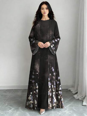 SHEIN Najma عباية كارديجان طويلة كاجوال للنساء بطبعة زهرية تدرجية ذات أكمام طويلة، مناسبة للربيع والخريف