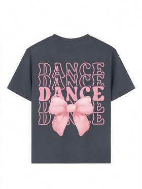 ملابس علوية تي شيرت للفتيات المراهقات مطبوع عليه حرف "DANCE" والفيونكة، قماش ناعم ومريح، مناسب للرياضة الخارجية للفتيات، الارتداء اليومي، أسلوب الشارع، أسلوب الحرم الجامعي، ملابس علوية كاجوال عصرية للفتيات في الربيع/الصيف