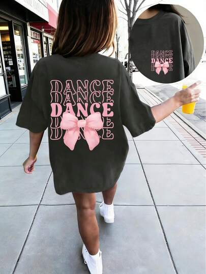 ملابس علوية تي شيرت للفتيات المراهقات مطبوع عليه حرف "DANCE" والفيونكة، قماش ناعم ومريح، مناسب للرياضة الخارجية للفتيات، الارتداء اليومي، أسلوب الشارع، أسلوب الحرم الجامعي، ملابس علوية كاجوال عصرية للفتيات في الربيع/الصيف