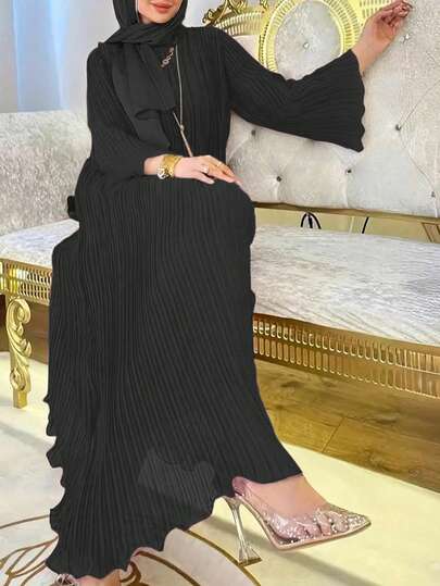 فستان أبايا متدرج ذو لون واحد للنساء، محتشم