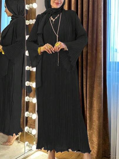 فستان أبايا متدرج ذو لون واحد للنساء، محتشم
