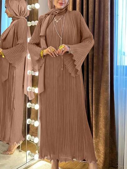 فستان نسائي سادة بطي، عباية محتشمة