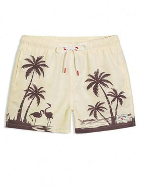 Manfinity Swimmode شورت رجالي بخصر مرن وجيوب بطبعة أشجار جوز الهند، متعدد الاستخدامات للاستخدام اليومي والشاطئ