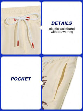 Manfinity Swimmode شورت رجالي بخصر مرن وجيوب بطبعة أشجار جوز الهند، متعدد الاستخدامات للاستخدام اليومي والشاطئ