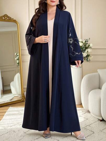 Al Najma عباءة نسائية أنيقة للحفلات مزينة بالخرز والراين للمقاسات الكبيرة