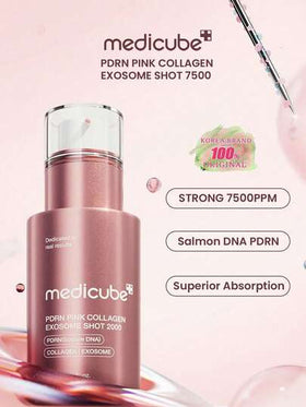 Medicube سيروم الكولاجين والإكسوسوم الوردي PDRN 7500، مصغر للمسام، مضبط للزيوت، مرطب للبشرة. ملمس خفيف وغير لزج، مناسب للصيف أو المناخ الرطب. 30مل/1.01 أونصة سائلة | مستحضرات تجميل كورية