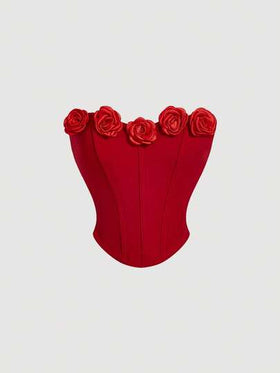 SHEIN MOD طقم ملابس علوية وتنورة عصري بتصميم أنيق من لون واحد ومزخرف بالزهور، مناسب للصيف وعيد الحب والمواعيد