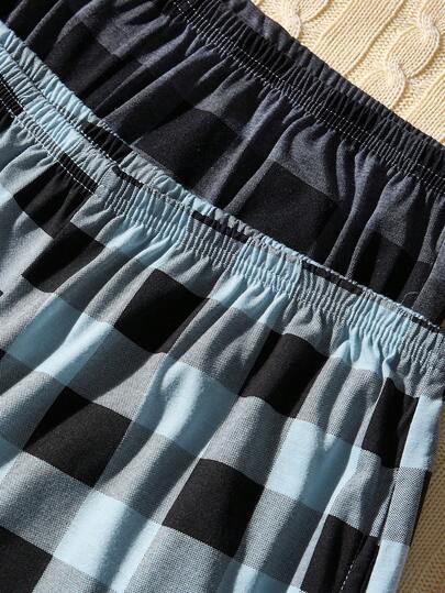SHEIN قطعتان من بناطيل الراحة المطبوعة بالمربعات للرجال