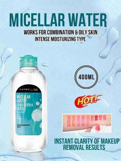 Maybelline 95/400 مل منظف للمكياج منعش، مناسب للبشرة المختلطة والدهنية، يزيل المكياج على الفور، تنظيف فعال للغاية، لا حاجة لتنظيف مزدوج، مرطب ومغذي، لا يجفف البشرة، يترك البشرة ناعمة ولينة بعد إزالة المكياج، خالي من العطور والكحول، يعتني برقة بالبشرة ا...