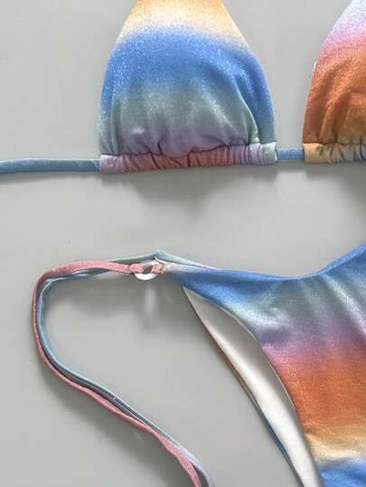 Swim Vcay مجموعة ملابس السباحة للنساء من قماش لامع أومبري، بكيني مثلث مثير بحلقة زخرفية، مناسب للشاطئ والعطلات والحفلات والمهرجانات الصيفية