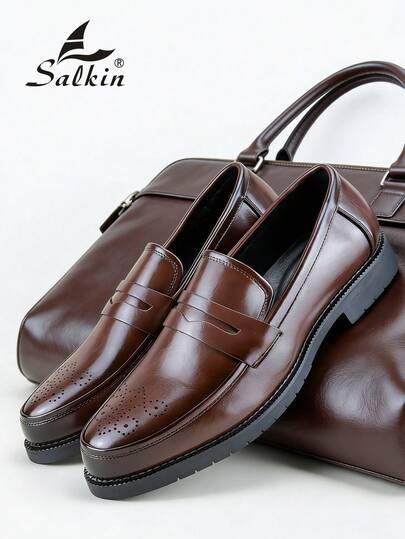 Salkin أحذية برغي رجالية عصرية بسيطة، أوكسفورد بإضافة ترصيع، أحذية رسمية عملية للرجال ذات أطراف مدببة مصنوعة من الجلد، ذات ألوان فاتحة وأوتاد مقاومة للانزلاق، مناسبة للاستخدام اليومي وحفلات الزفاف والمناسبات الاجتماعية في فصول الربيع والصيف والخريف