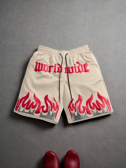 PAVTROS شورتات صيفية كاجوال للرجال مطبوعة بالألسنة اللهب