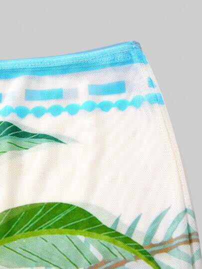 Swim Oasis 3 قطع مجموعة بيكيني مطبوعة مع ربطة أمامية، مزينة بزخرفة معدنية أمامية، ملابس استجمام لرحلات الشاطئ والنوادي البحرية، ملابس شاطئ، تنورة شاطئ مجموعة