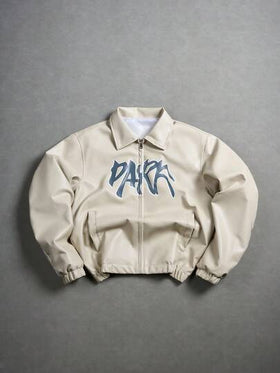 PAVTROS جاكيت رجالية طويلة الأكمام ذات طوق منقلب وسحاب وجيب مطبوع بالحرف، مريحة وعملية للارتداء اليومي