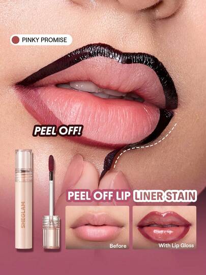 SHEGLAM Fall In Line محدد شفاه قابل للتقشير-Pinky Promise روج تنت أرواج علامة تجارية جمال مكياج ميكب مستحضرات تجميل للنساء الفتيات مثالي لفصل الشتاء الربيع مثالي ل- Y2K أزياء أنيقة رمضان هدية حفلة جاهز أفضل لون