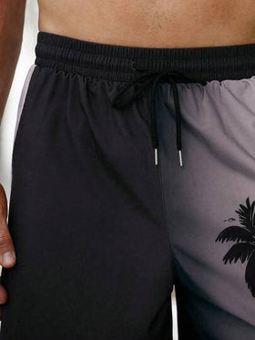 Manfinity Swimmode شورتات سباحة رجالية، طبعة ممبللة ثلاثية الأبعاد بأشجار جوز الهند، شورتات شاطئ عادية للأنشطة الخارجية، خصر بسير قابل للسحب، طبقة واحدة بدون بطانة، مثالية للأنشطة اليومية والعطلات والملابس الشاطئية، طبعة هاواي