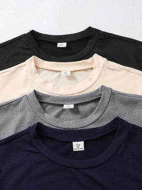 SHEIN Vacaura تي شيرت أكمام قصيرة لون سادة مناسب للارتداء اليومي، تصميم بسيط، رقبة طاقم كلاسيكية، ناعم وراحة