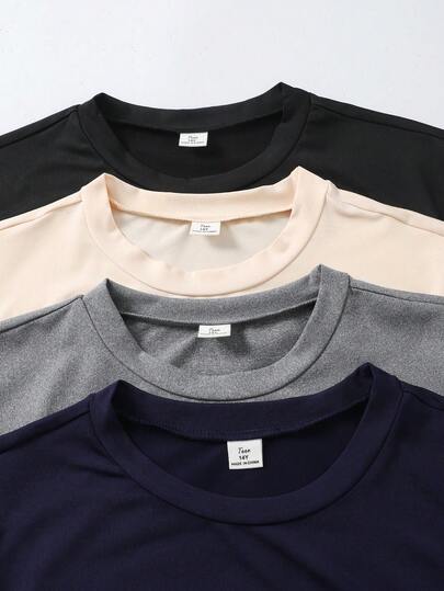 SHEIN Vacaura تي شيرت أكمام قصيرة لون سادة مناسب للارتداء اليومي، تصميم بسيط، رقبة طاقم كلاسيكية، ناعم وراحة